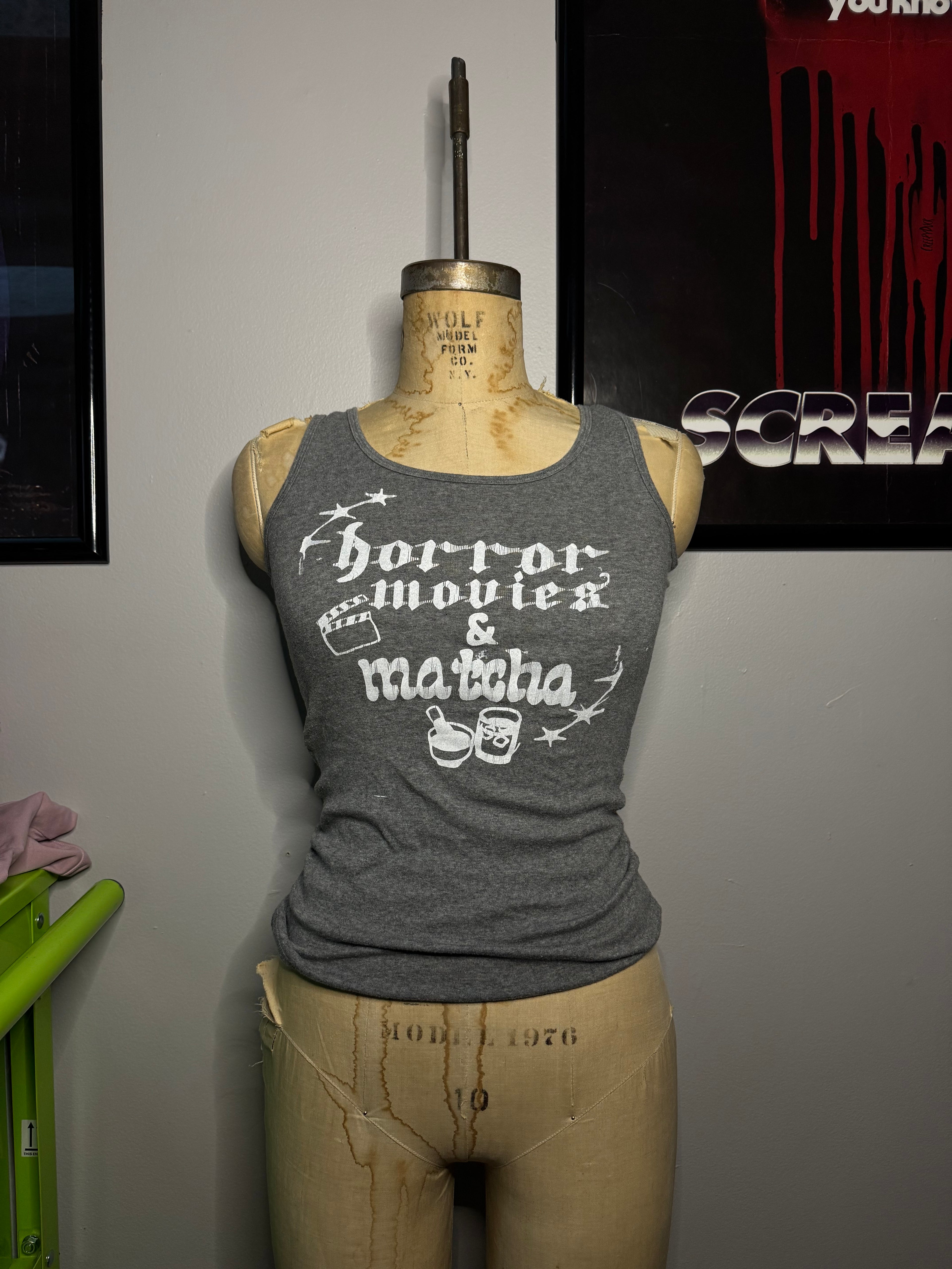 Horror & matcha grey tank top